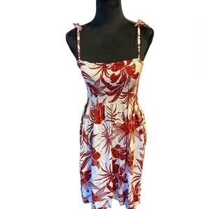 Hibiscus Hawaiian Collection Red & White Smocked Sun Dress One Size